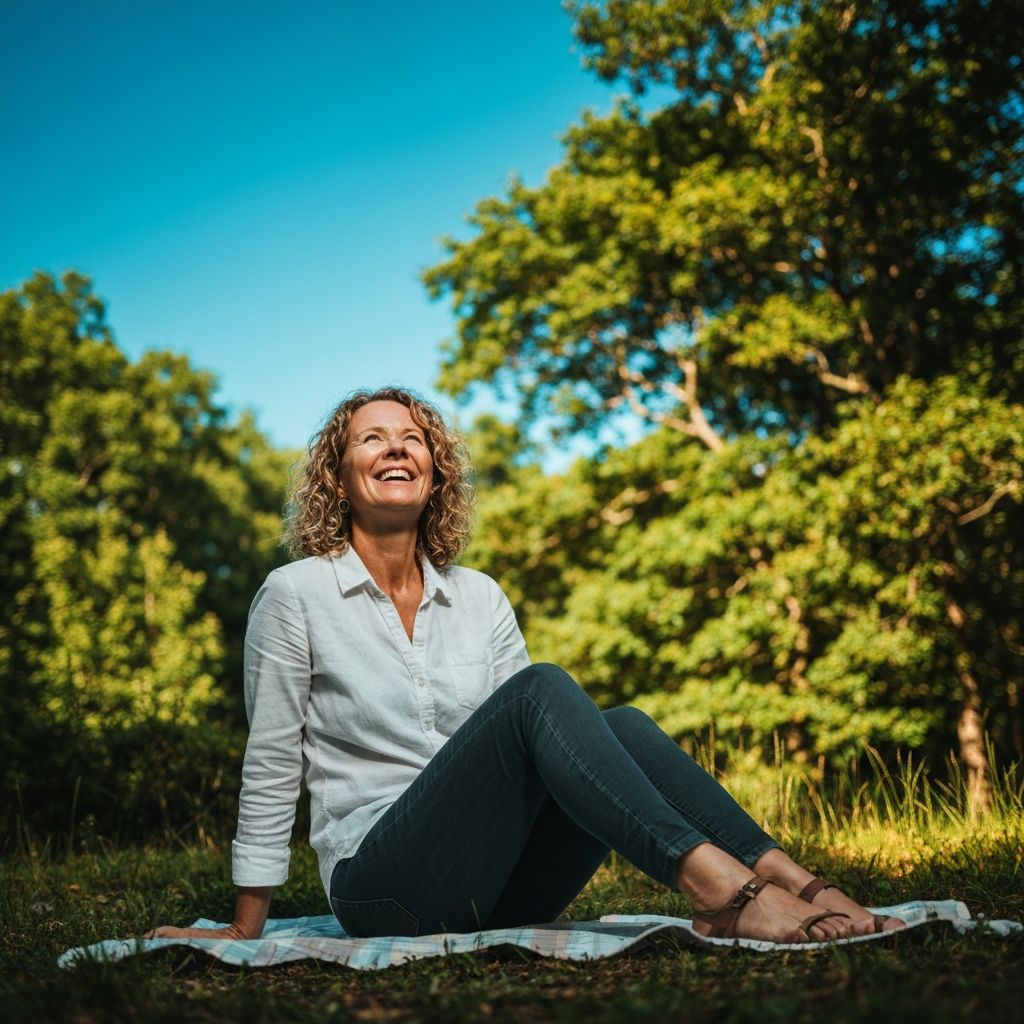 Person macht Pause in der Natur und beobachtet die Landschaft